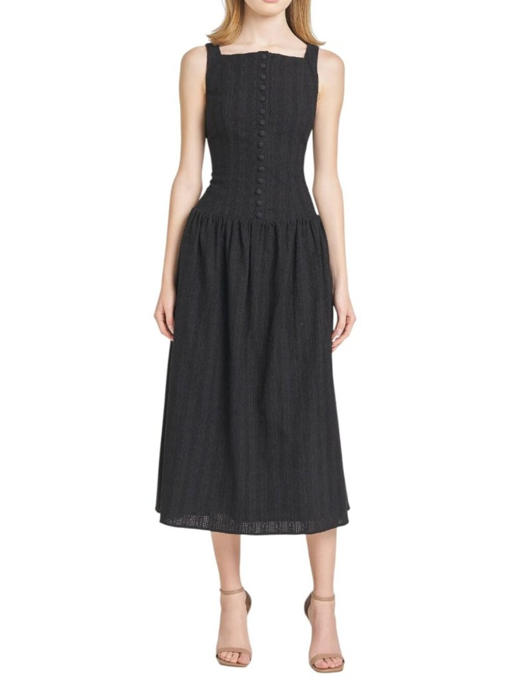 WAYF Eve Eyelet Midi Dress, Black, XS, NWT